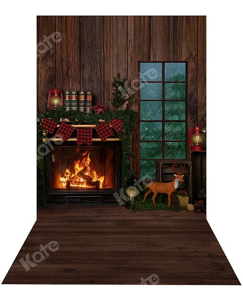 Kate Weihnachten Zimmer Fenster Hintergrund+Holz Gummimatte - Kate Backdrop.de