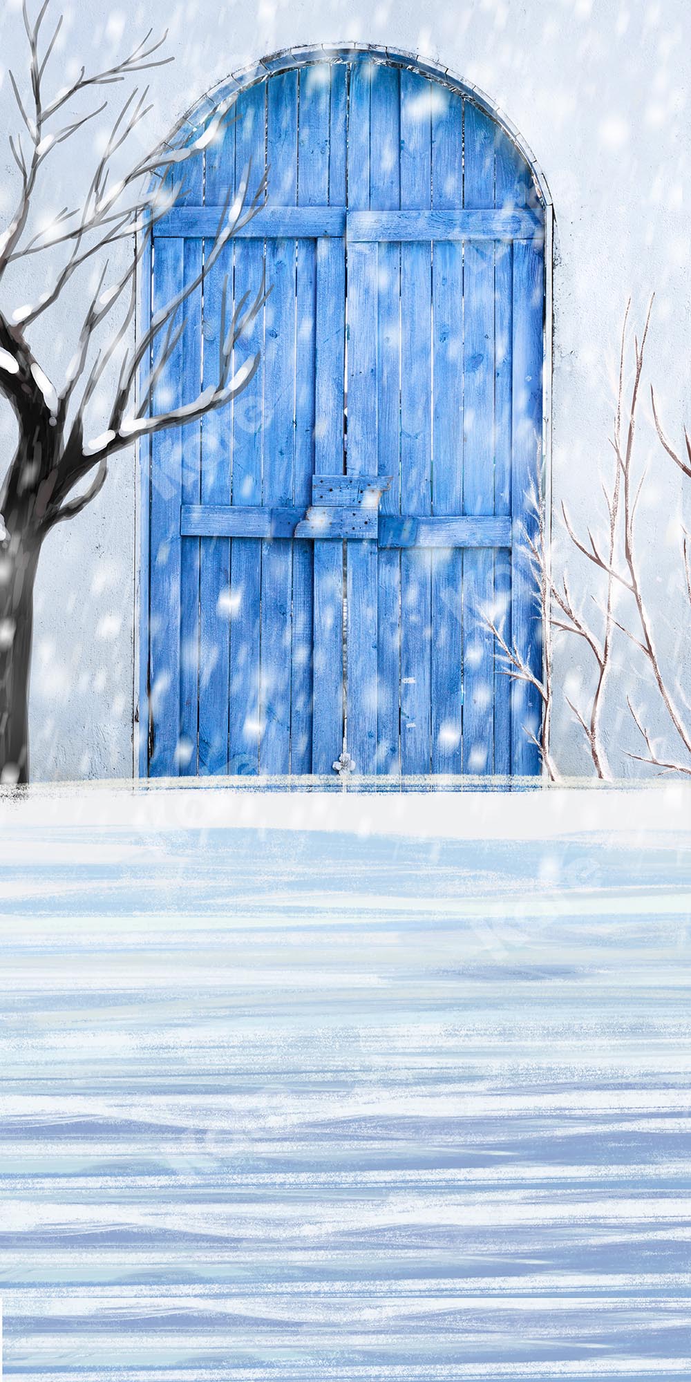 Kate Sweep Winter Schnee blau Tür Hintergrund von Chain Photography - Kate Backdrop.de