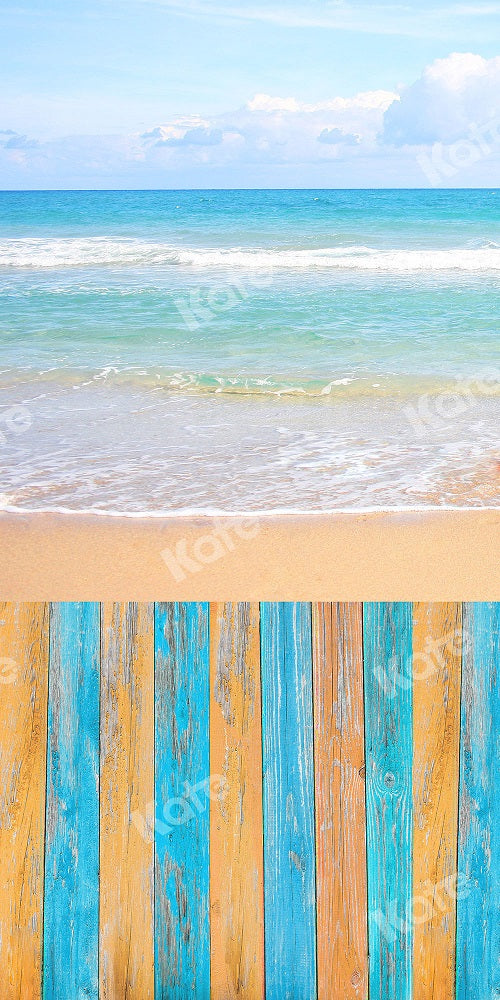 Kate Kombibackdrop Sommer Strand Blau und gelb Holz Hintergrund