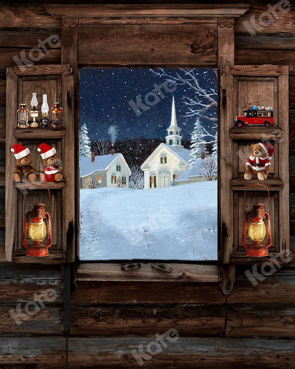 Kate Bier Holz Fenster Weihnachtshintergrund Weihnachten Entworfen von Chain Photography