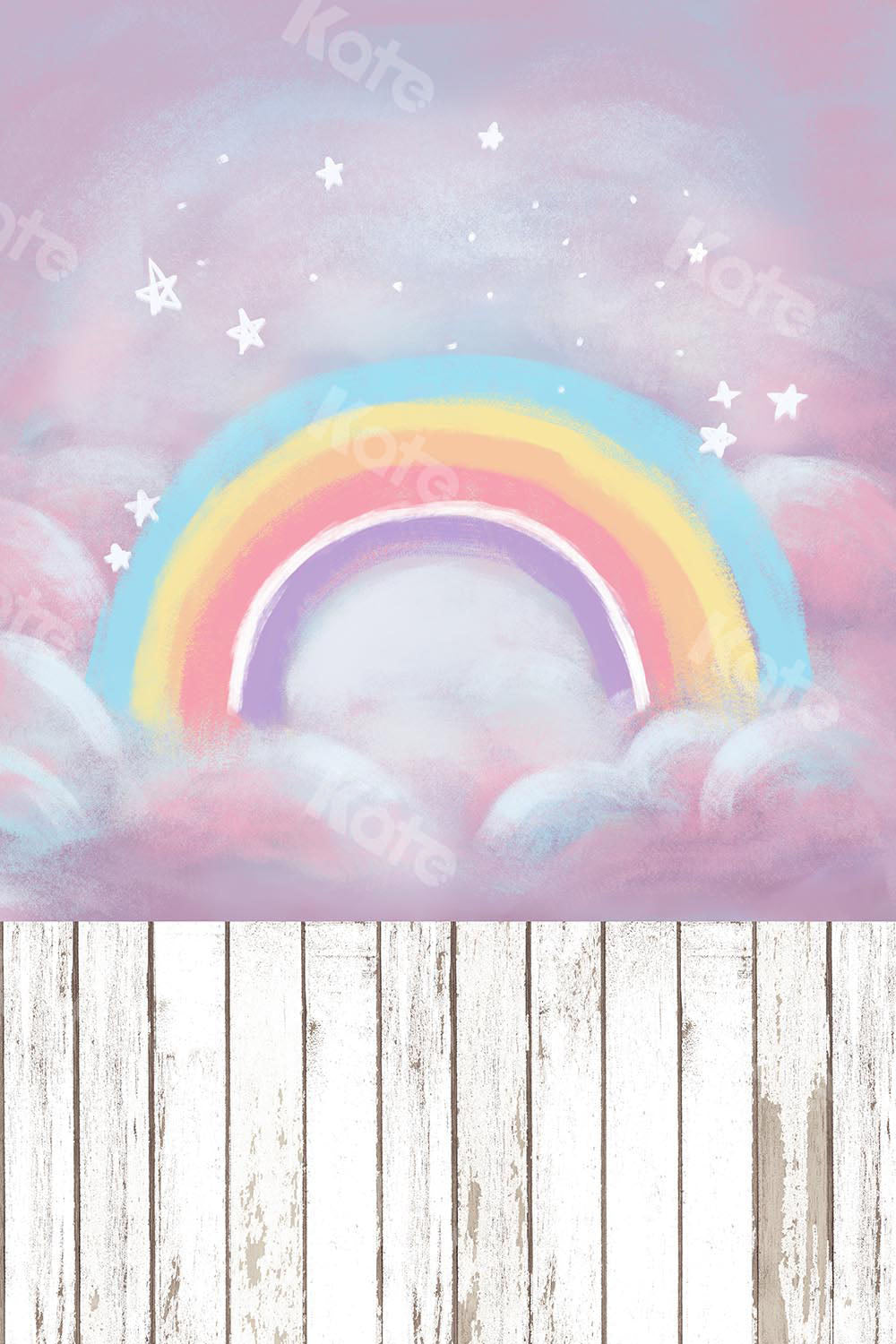 Kate Kombibackdrop Regenbogen  Geburtstag Holz Sterne Kinderhintergrund für die Fotografie - Kate Backdrop.de