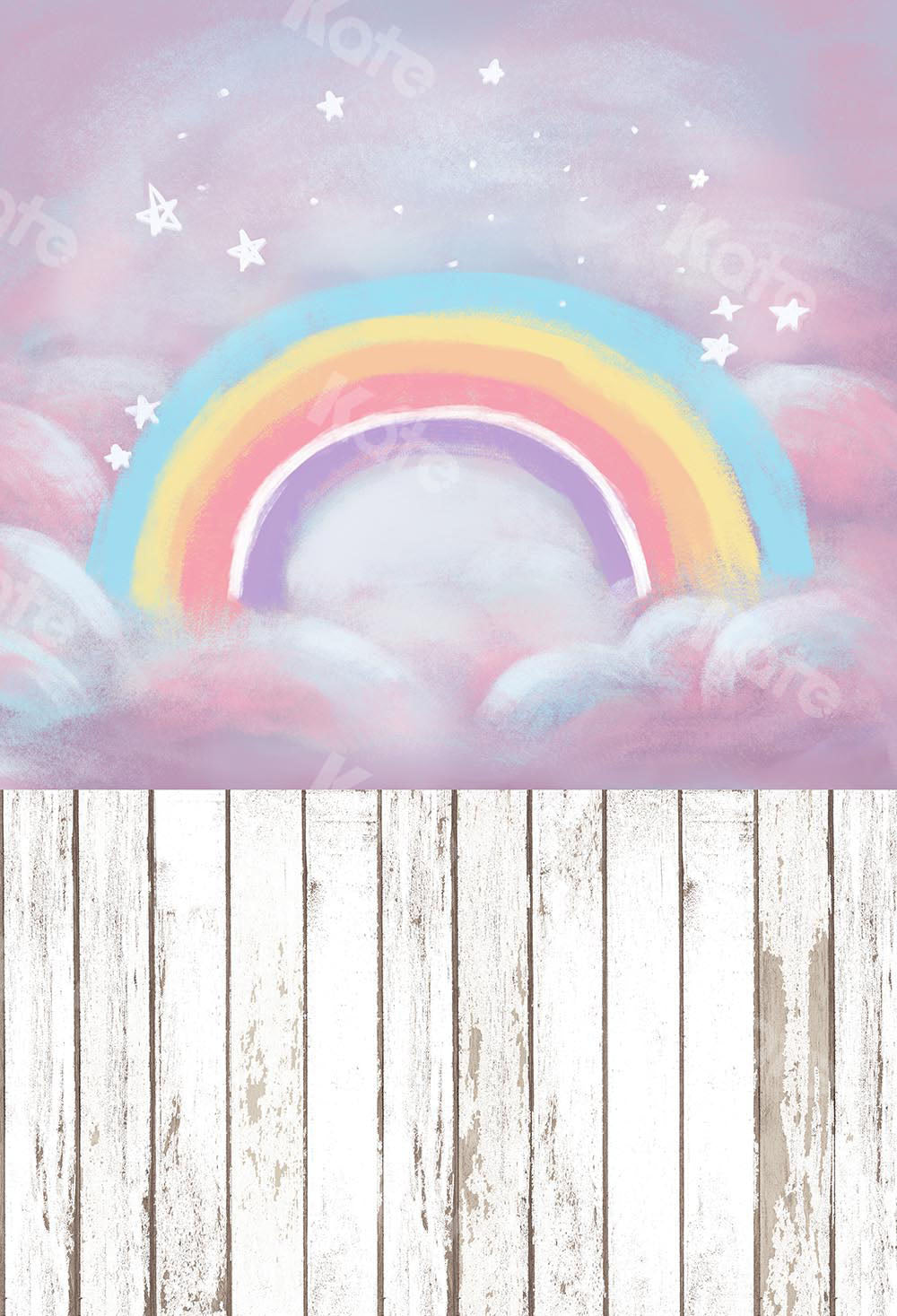 Kate Kombibackdrop Regenbogen  Geburtstag Holz Sterne Kinderhintergrund für die Fotografie - Kate Backdrop.de