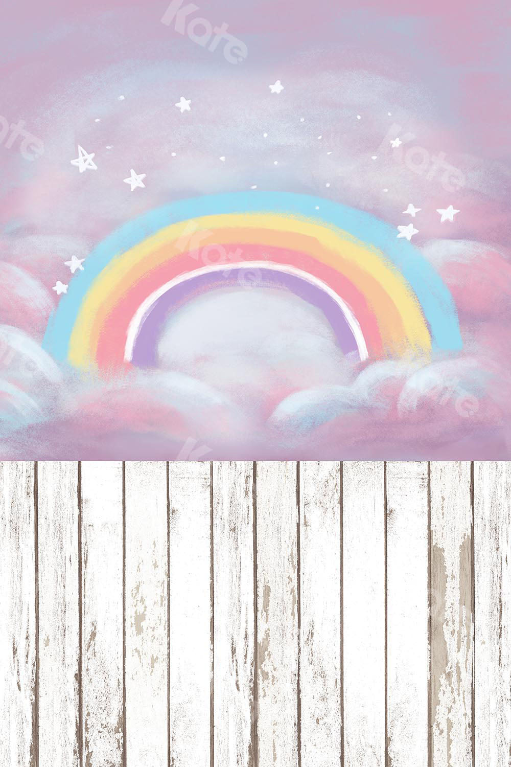 Kate Kombibackdrop Regenbogen  Geburtstag Holz Sterne Kinderhintergrund für die Fotografie - Kate Backdrop.de