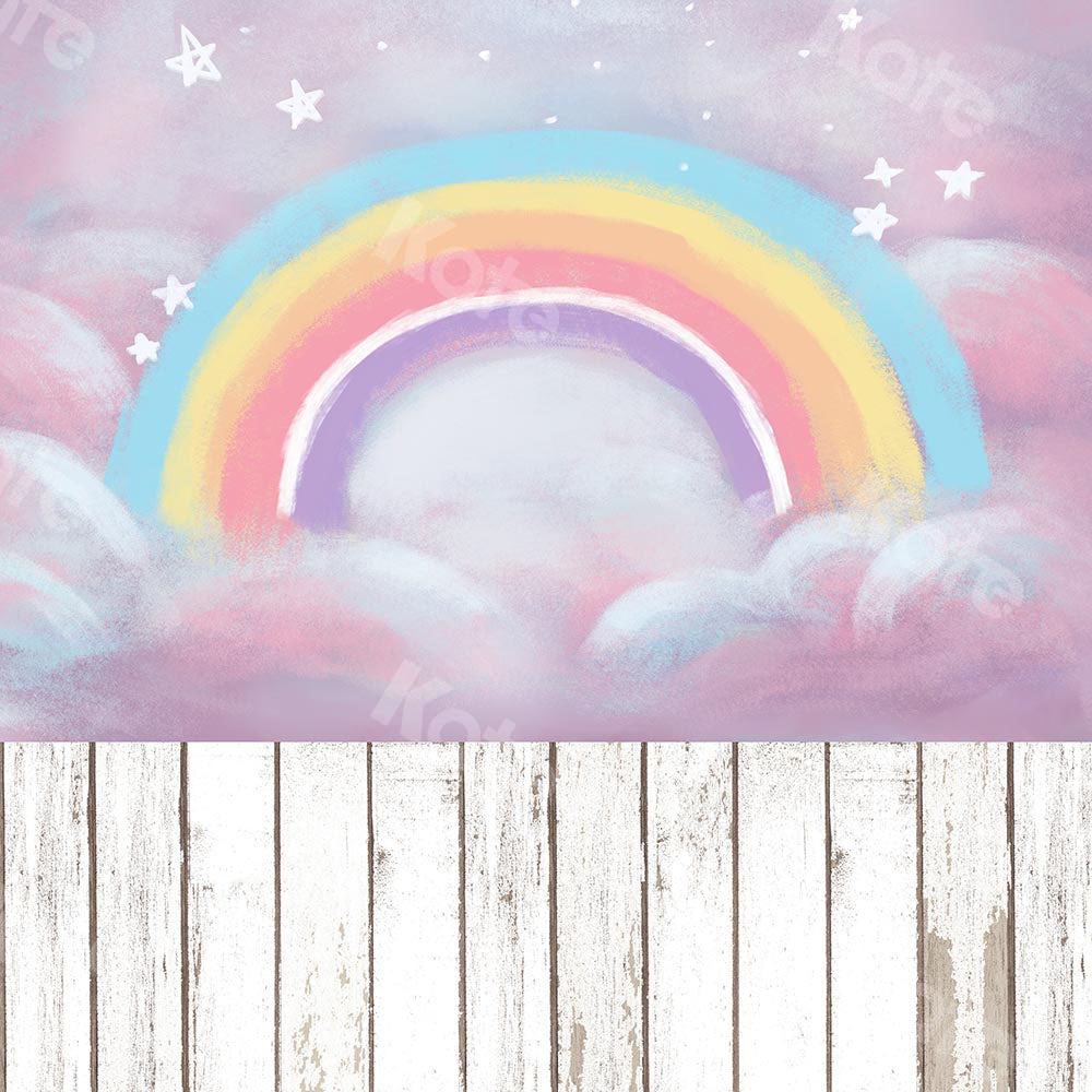 Kate Kombibackdrop Regenbogen  Geburtstag Holz Sterne Kinderhintergrund für die Fotografie - Kate Backdrop.de