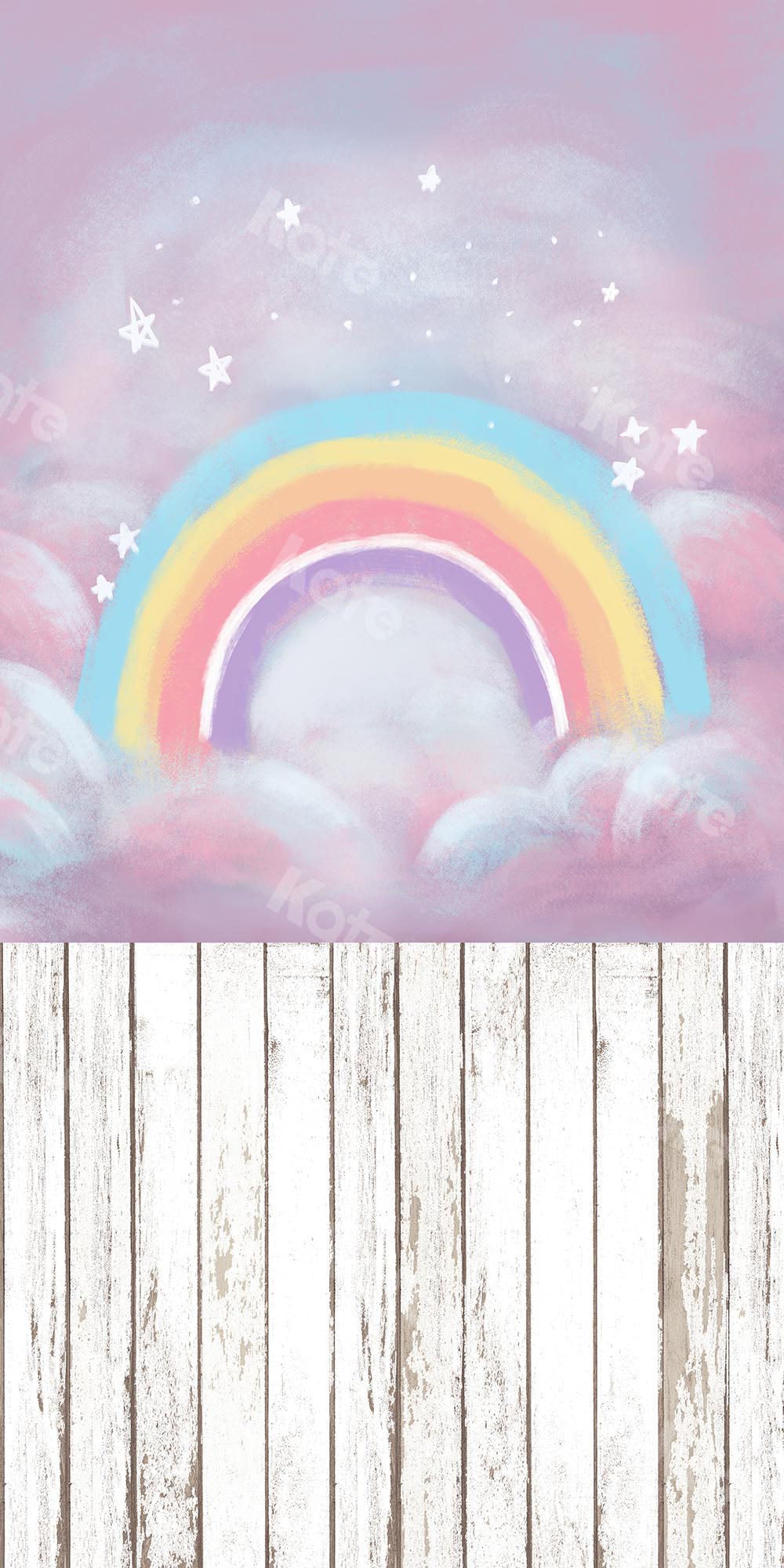 Kate Kombibackdrop Regenbogen  Geburtstag Holz Sterne Kinderhintergrund für die Fotografie - Kate Backdrop.de