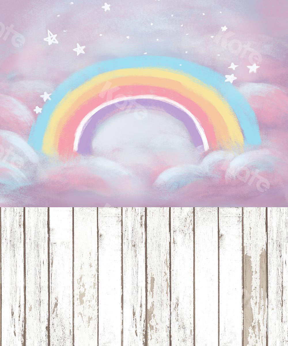 Kate Kombibackdrop Regenbogen  Geburtstag Holz Sterne Kinderhintergrund für die Fotografie - Kate Backdrop.de