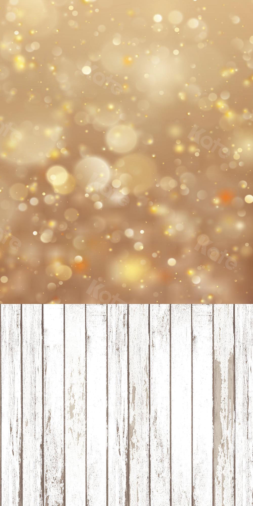 Kate Kombibackdrop Goldenes Bokeh schäbiges weißes Holz Hintergrund