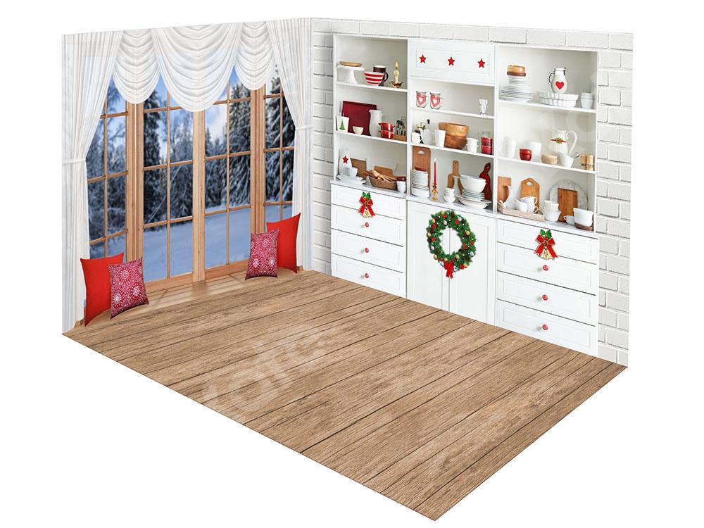 Kate  Weihnachten weiße Küche Fenster Raum - Kate Backdrop.de