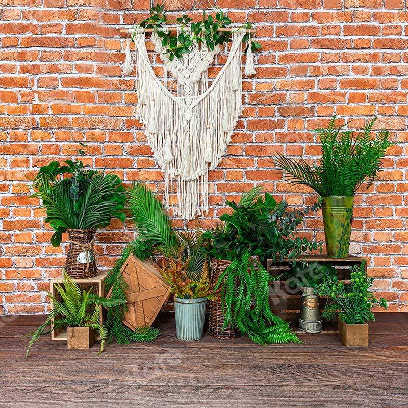 Kate Boho Hintergrund Sommer alten roten Backsteinen Pflanzen von Emetselch - Kate Backdrop.de