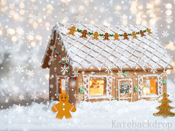 Lebkuchenhaus mit Schneeflocke Hintergrund