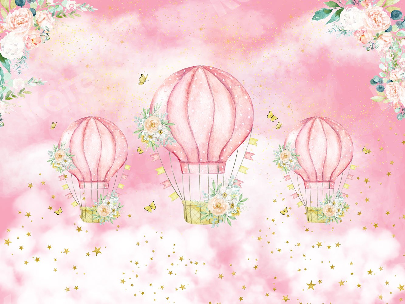 Kate Cake Smash Hintergrund Sterne rosa Wolken Heißluftballons von JS Photography
