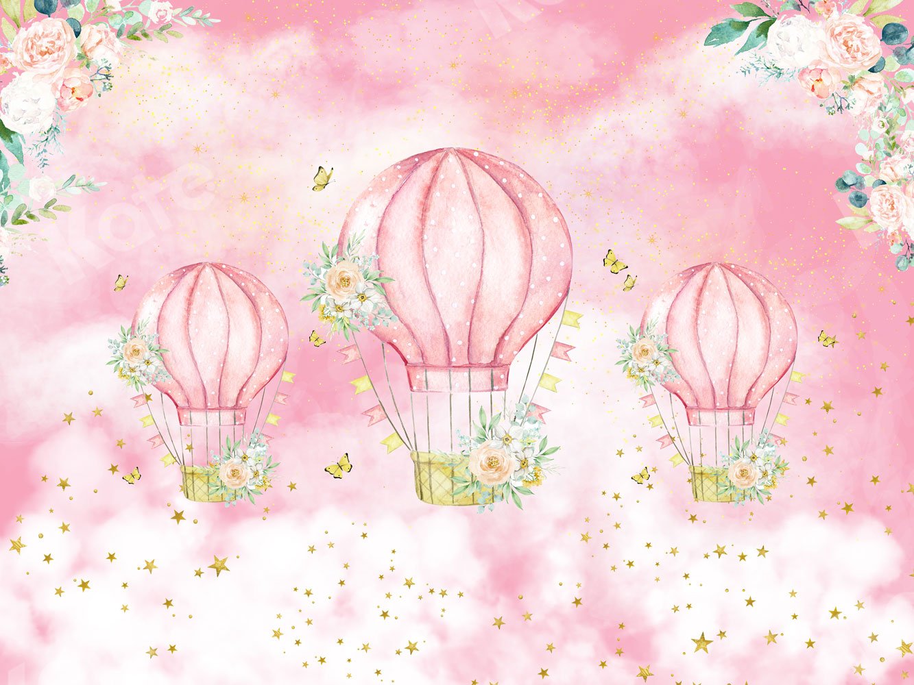 Kate Cake Smash Hintergrund Sterne rosa Wolken Heißluftballons von JS Photography - Kate Backdrop.de