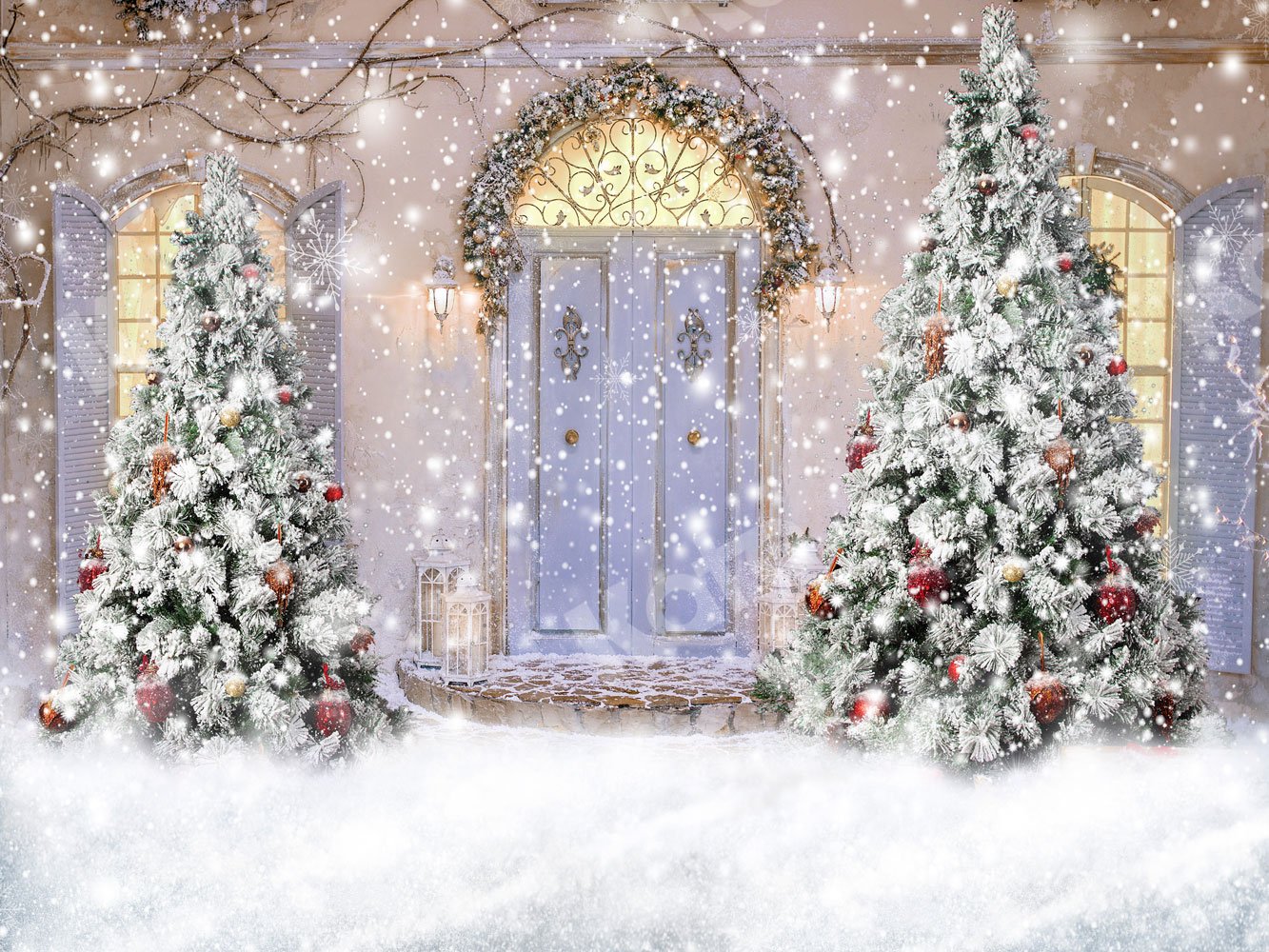Kate Schneehintergrund der Weihnachtstürfront  Weihnachten für Fotografie - Kate Backdrop.de
