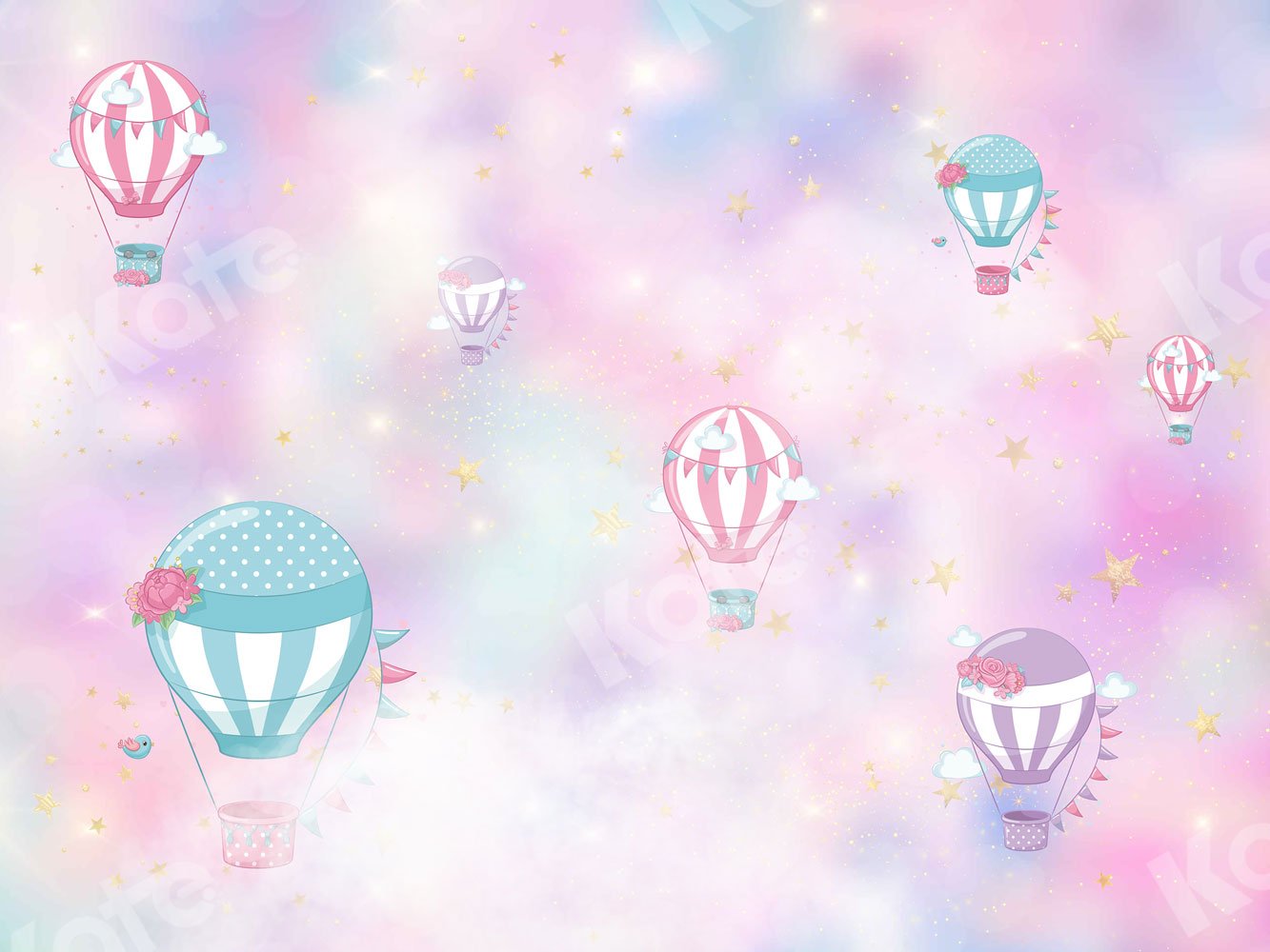 Kate Cake Smash Hintergrund Rosa Wolken Heißluftballons von JFCC entworfen - Kate Backdrop.de