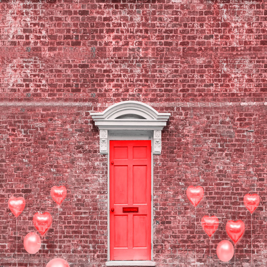 Kate Valentinstag-Weinlese-rotbraune Backsteinmauer-Ballon-Tür-Hintergrund für die Fotografie entworfen von JFCC