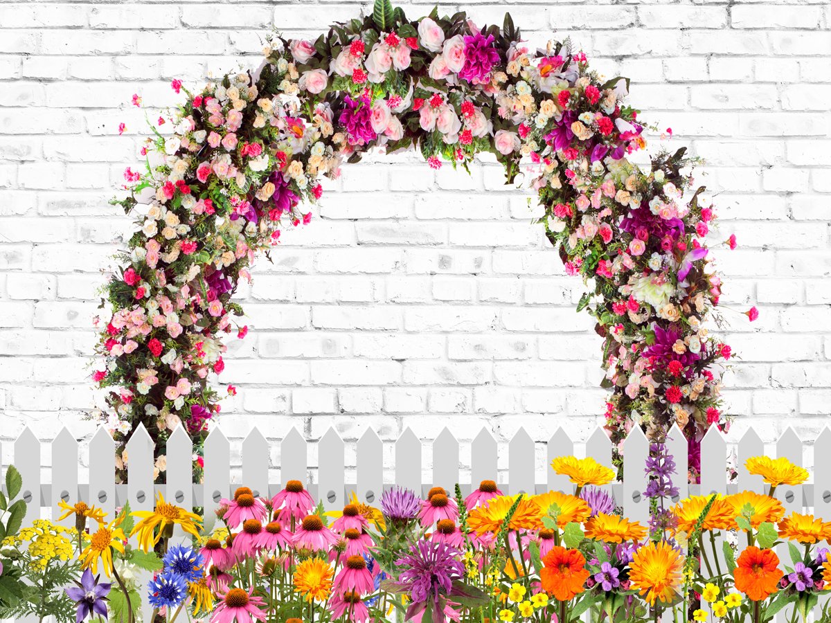 Kate Retro Backstein Frühlingsblumen und Fence Background Muttertag für Fotografie Entworfen von JFCC - Kate Backdrop.de