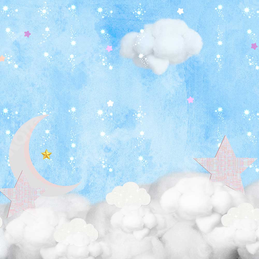 Kate Wolken mit Mond und Sternen Kinderhintergrund für Fotografie Entworfen von JFCC - Kate Backdrop.de