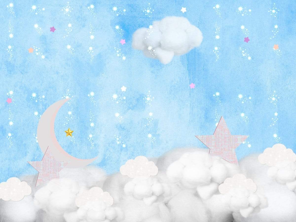 Katebackdrop：Kate Clouds with Moon and Stars Children Backdrop for Photography Designed by JFCC