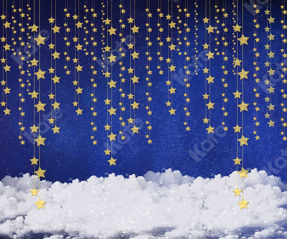 Kate Kinder Babyparty Bule Wand mit Sternen und Wolken Hintergrund für Fotografie von JFCC - Kate Backdrop.de
