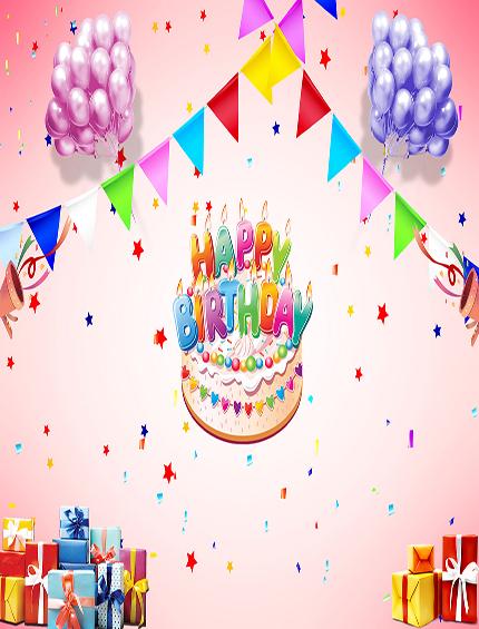 Katebackdrop：Kate Pink Birthday Cake  Balloon  Gift  Photography Backdrop for Children