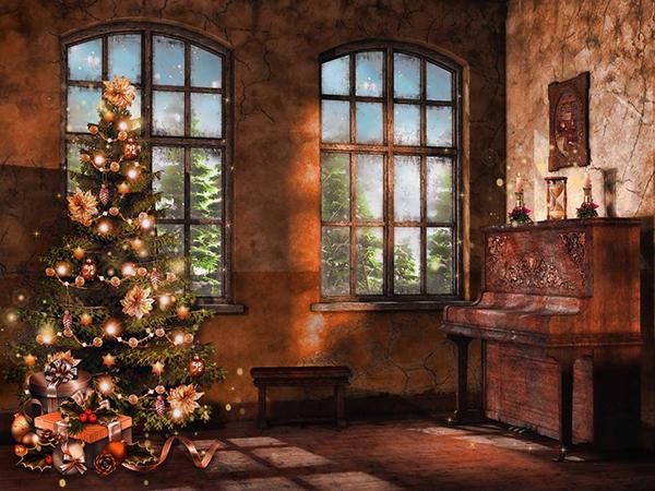 Katebackdrop：Kate Christmas Tree Photography Backdrop Piano Photo Background