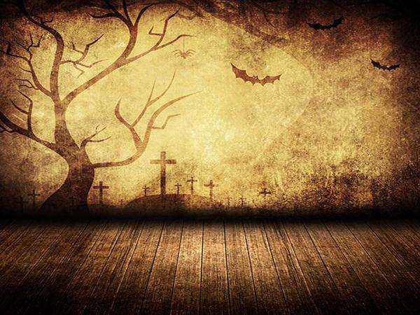 Katebackdrop：Kate Halloween Wood Floor Tree Bat Backdrop for Picture