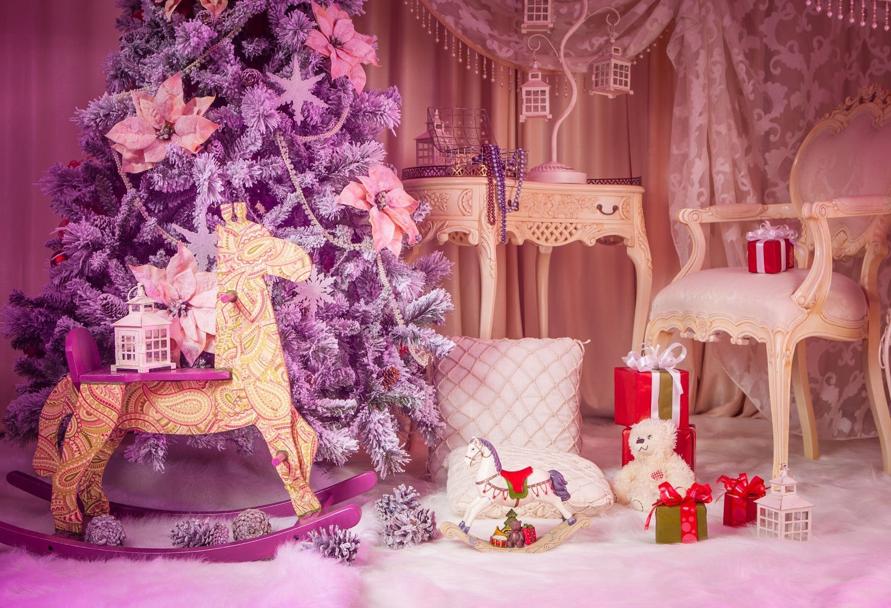 Katebackdrop：Kate Pink princess Christmas room for backdrop photography