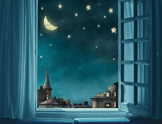 Katebackdrop：Kate Blue Window Night View City Backdrop
