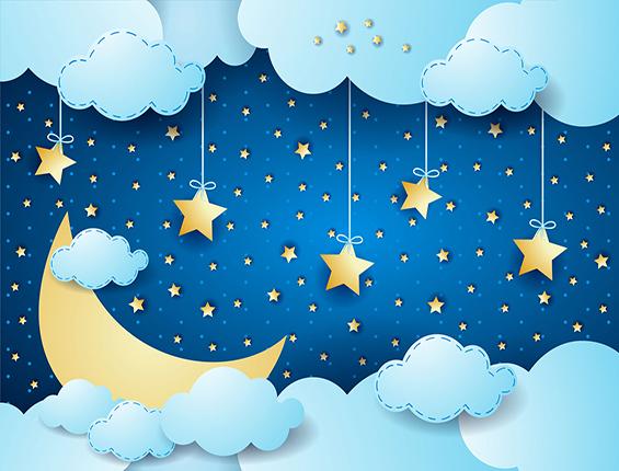 Katebackdrop：Kate Night View Blue Sky Yellow Moon Star Backdrop