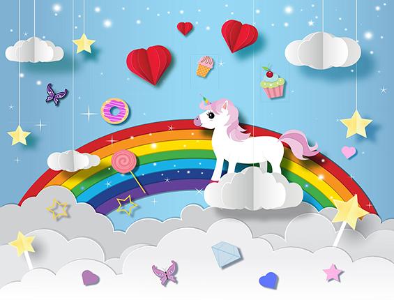 Katebackdrop：Kate Blue Sky Colorful Rainbow Unicorn Candy Backdrop for Children