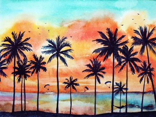 Katebackdrop£ºKate Sunset Beach Oil Painting like Backdrop for Photography