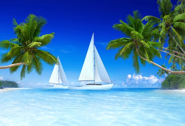 Kate Sommerferien-blauer Himmel mit weißem Segelboot Hintergrund für Fotografie