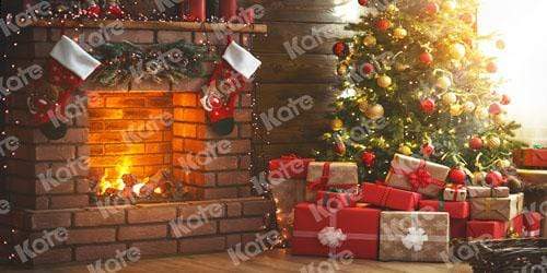 Katebackdrop£ºKate Winter Christmas trees  Fireplace  Stockings  Christmas Gifts for Pictures