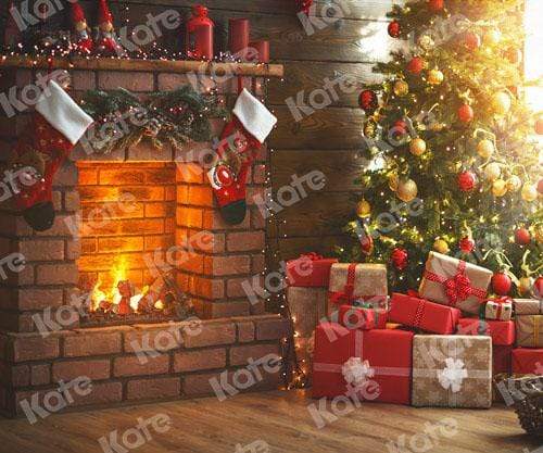 Katebackdrop£ºKate Winter Christmas trees  Fireplace  Stockings  Christmas Gifts for Pictures