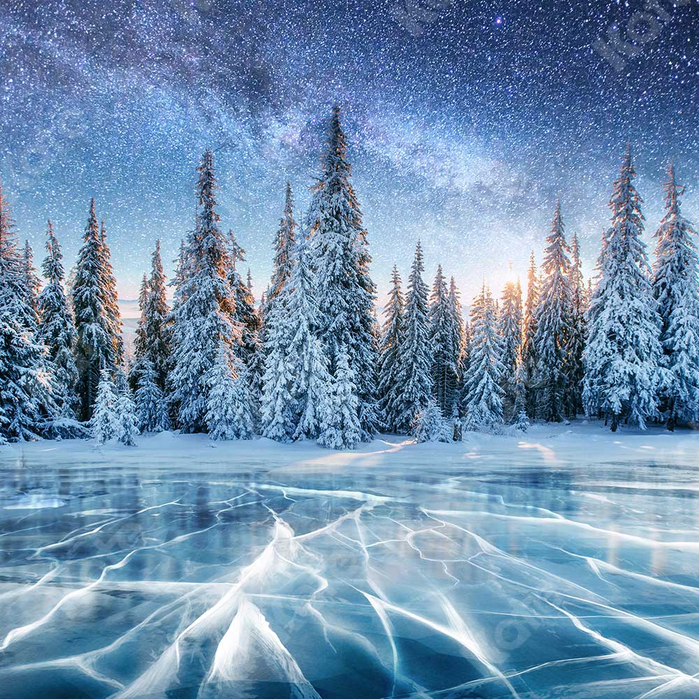 Kate Gefrorener Meer schneebedeckter Wald Stern Nacht Hintergrund für Fotografie - Kate Backdrop.de