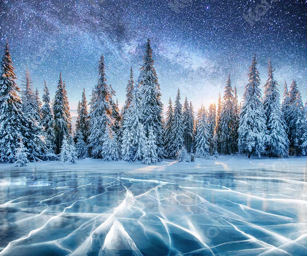 Kate Gefrorener Meer schneebedeckter Wald Stern Nacht Hintergrund für Fotografie