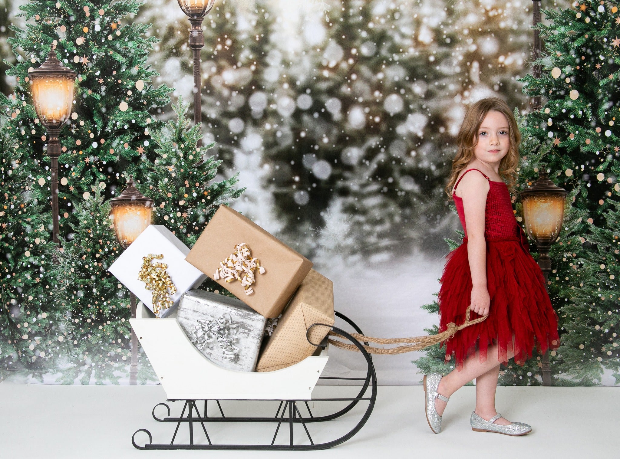 Kate Weihnachten Schneewald Lichter Hintergrund für Fotografie