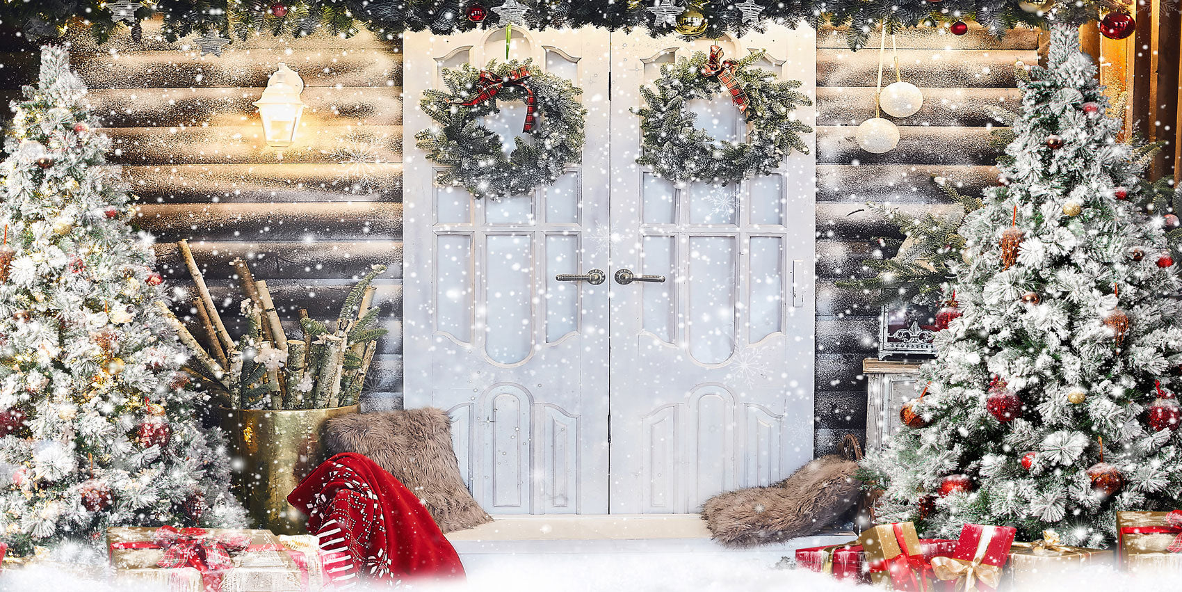 Kate Weihnachten Schnee Tür Hintergrund für Fotografie - Kate Backdrop.de