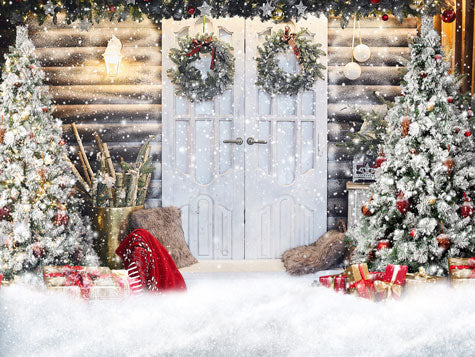 Kate Weihnachten Schnee Tür Hintergrund für Fotografie