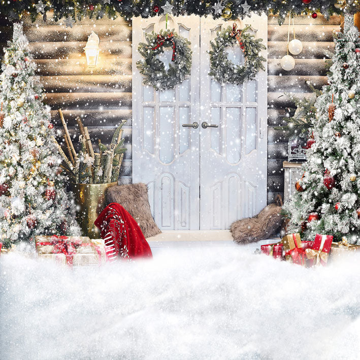 Kate Weihnachten Schnee Tür Hintergrund für Fotografie - Kate Backdrop.de