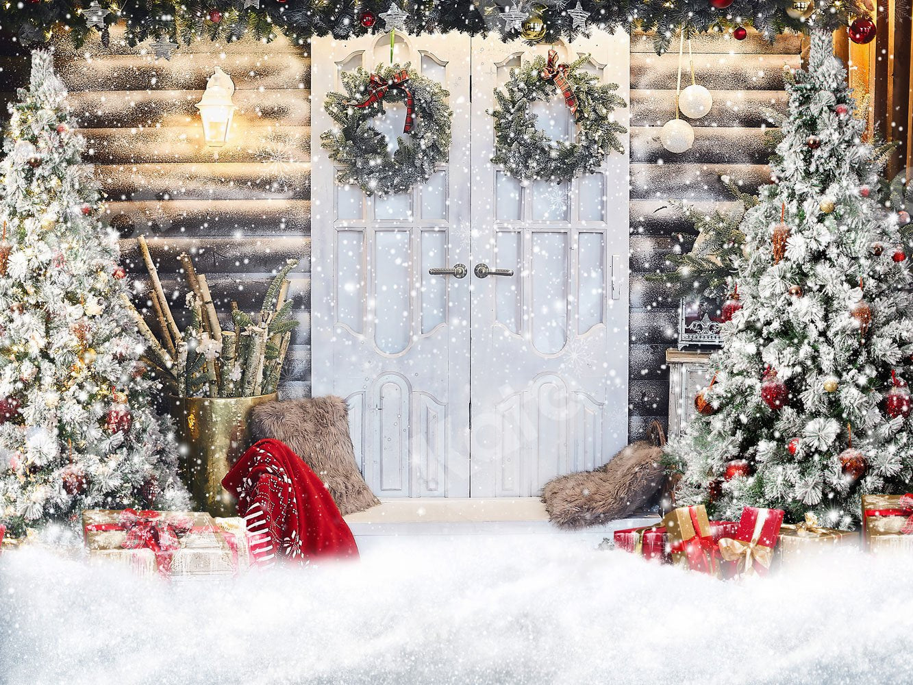 Kate Weihnachten Schnee Tür Hintergrund für Fotografie