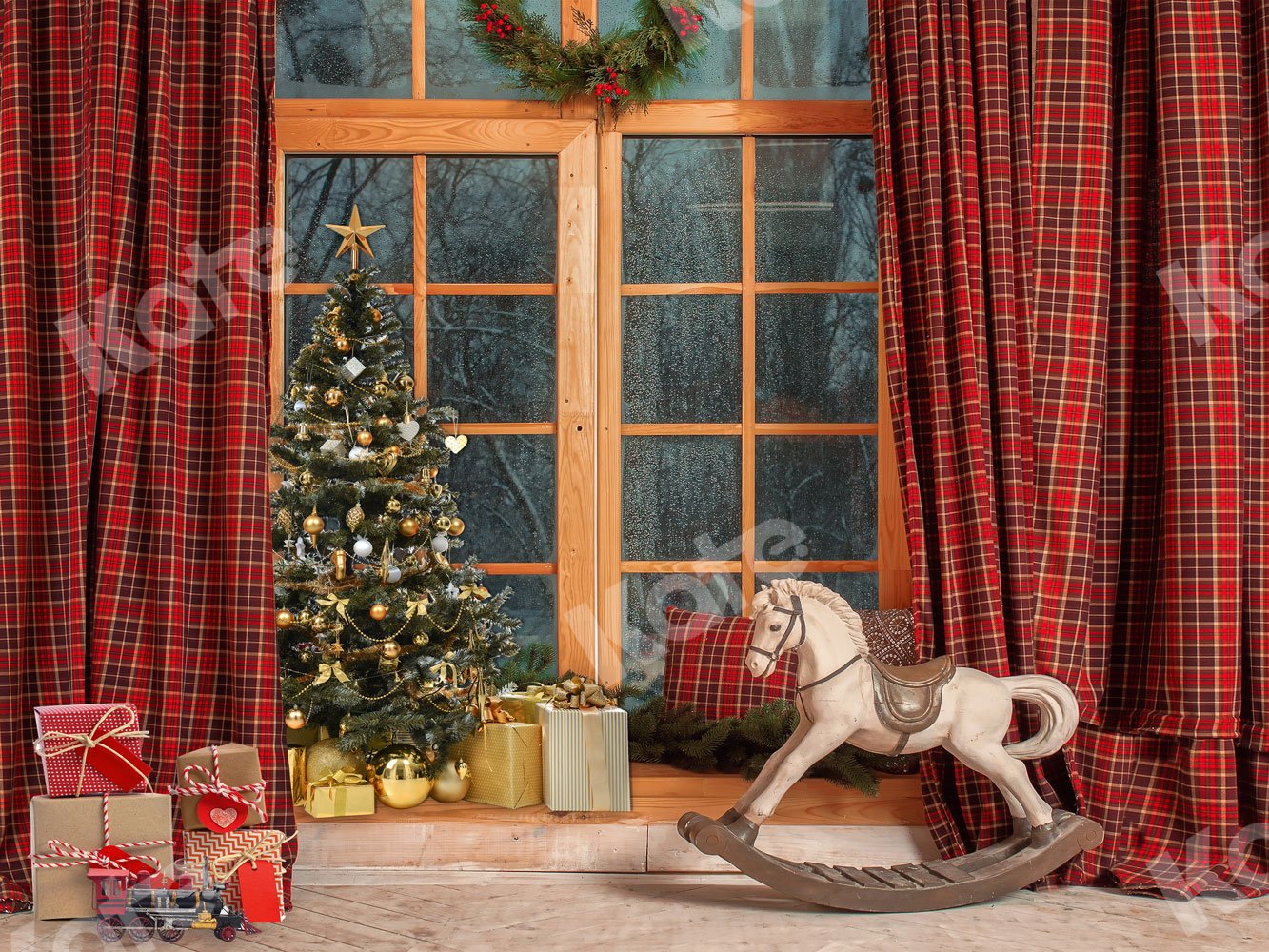 Kate Fenster Weihnachtsbaum Hintergrund für Fotografie