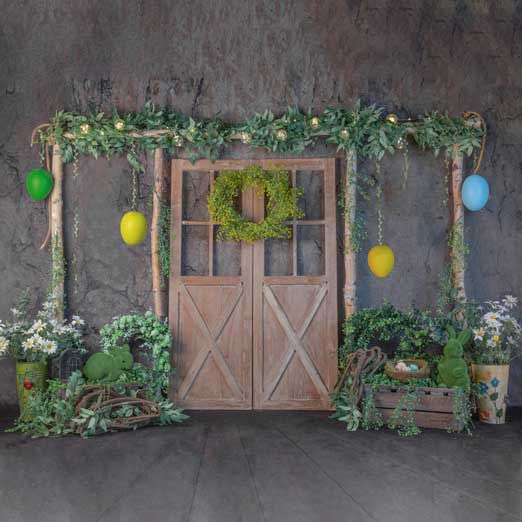 Kate Frühling Ostern Tür Blätter Hintergrund entworfen von Jia Chan Photography