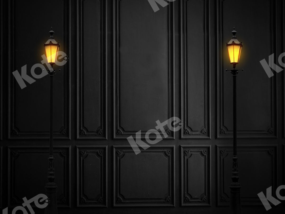 Kate Retro schwarze Wand mit Lichtern Hintergrund Entworfen von Jia Chan Photography