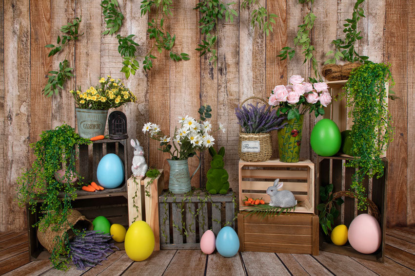Kate Ostern Karotte Kaninchen Ostereier bunte Blume Hintergrund für Fotografie - Kate Backdrop.de