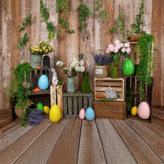 Kate Ostern Karotte Kaninchen Ostereier bunte Blume Hintergrund für Fotografie - Kate Backdrop.de