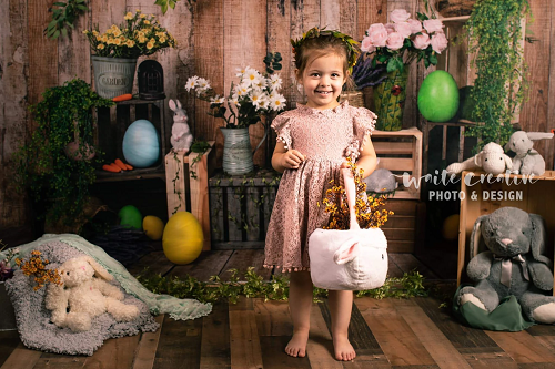 Kate Ostern Karotte Kaninchen Ostereier bunte Blume Hintergrund für Fotografie - Kate Backdrop.de