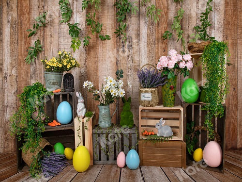 Kate Ostern Karotte Kaninchen Ostereier bunte Blume Hintergrund für Fotografie - Kate Backdrop.de