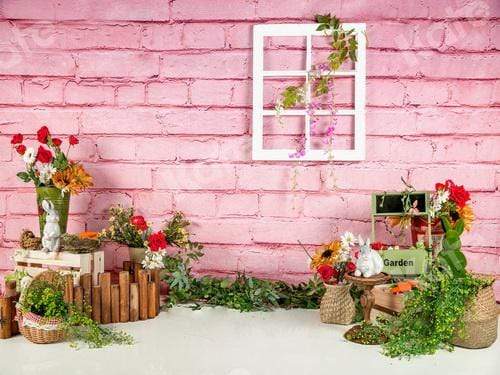 Katebackdrop：Kate Spring Flowers Pink Brick Wall Mother's Day Backdrop Designed by Jia Chan Photography
