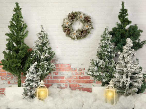 Kate Weihnachtsbaum Hintergrund Lichter Backsteinmauer Weihnachten Entworfen von Emetselch